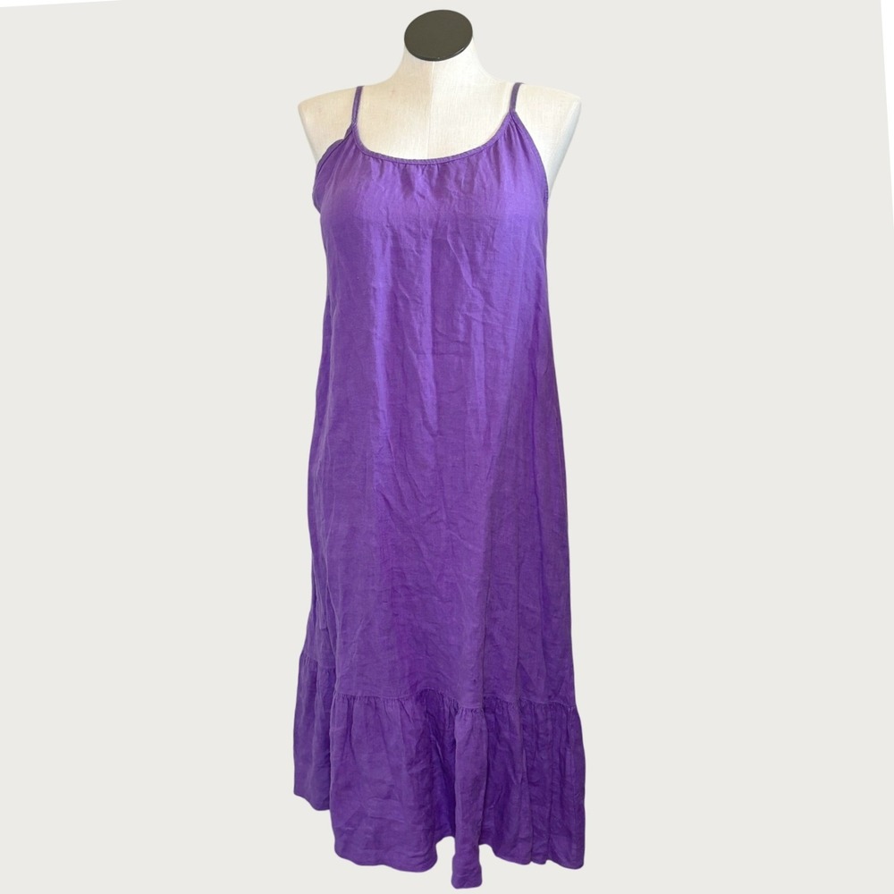 Bellambra Maxi Dress Lrg Purple Linen Italy Tiered Boho Sundress Lagenlook Boho
